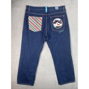 VTG Y2K Coogi Baggy Jeans Mountain Deer Mens 44x33 Blue Dark Wash Embroidered